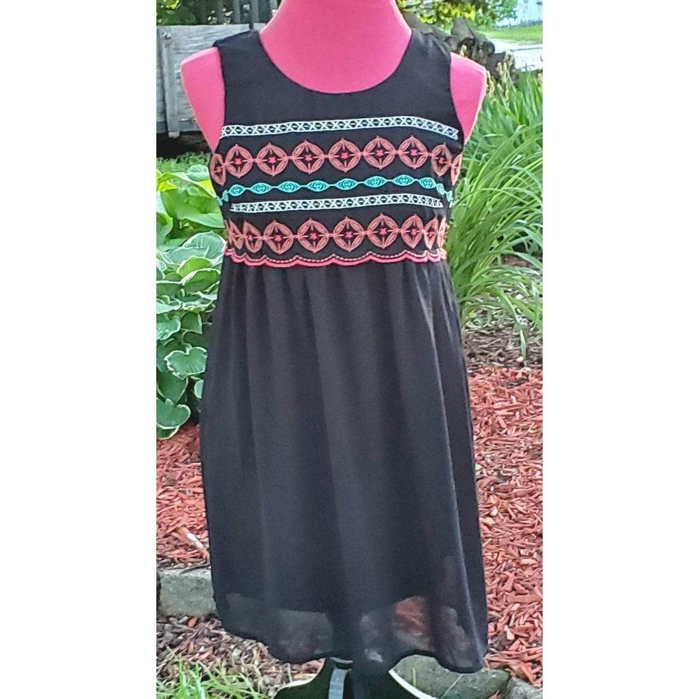 Cute LOVE REIGN Black Embroidered Chiffon Tunic Top Mini Dress S